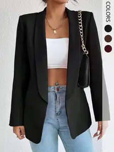 1 piece of women's spring and autumn solid color green fruit collar waist slimming Elegant casual suit jacket, versatile for daily use, suitable for office, vacation, home, daily wear, festivals, and four seasons