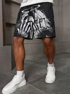 Y2K Money Girl Print Leopard Black Drawstring Shorts Menswear Streetwear Dark Aesthetic Hip Hop Graphic Casual Board Shorts
