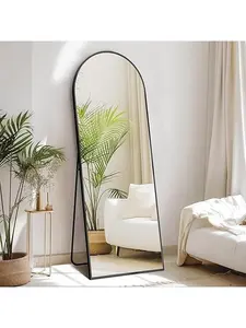 64"x21" Arched Full Length Mirror - Standing or Leaning Full Body Mirror with Aluminum Alloy Thin Frame, Suitable for Bedroom or Cloakroom,Black Floor Standing Mirror Freestanding Full Body Mirror with Stand for Bedroom, Hanging Mounted Mirror for Living
