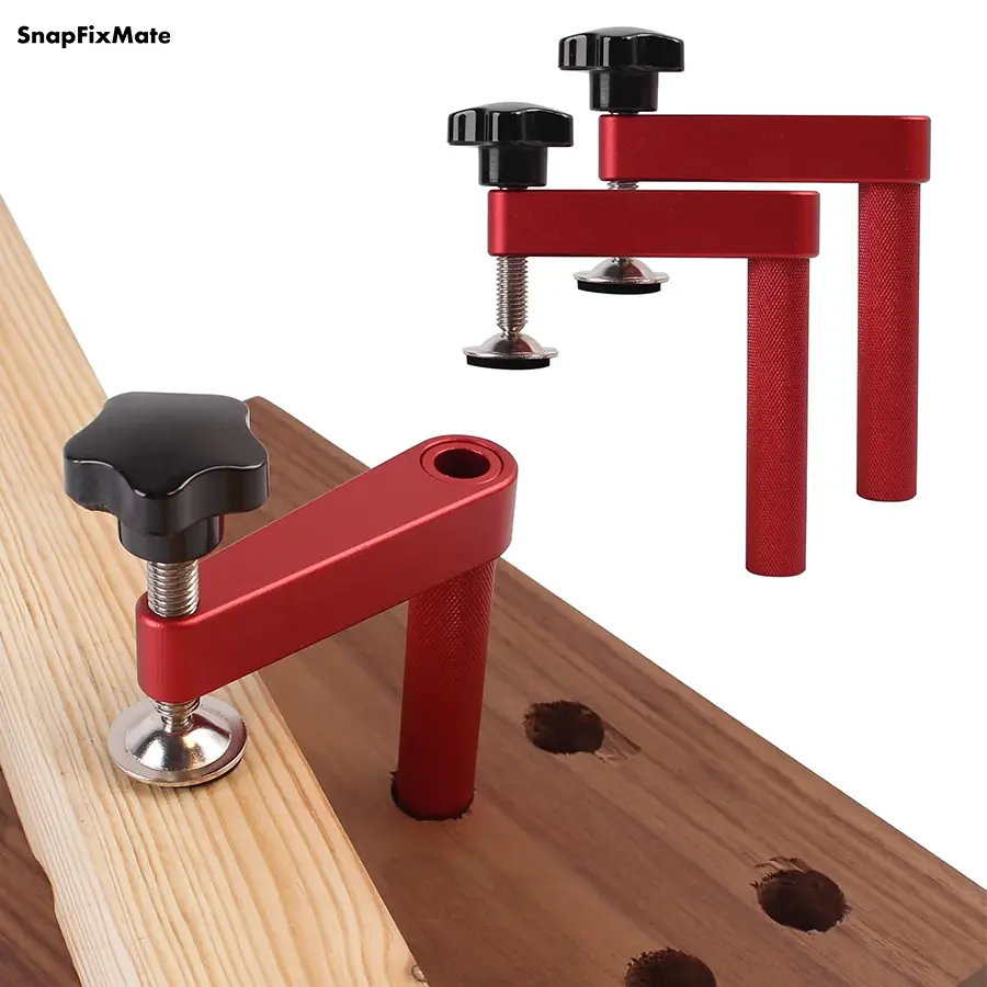 GJANSH 2 Pack Stable Fast Hold Bench Dog Hole Clamps,Adjustable Aluminum Table Clamp for 3/4 inch Dog Hole,Woodworking Quick Clamping for MFT Table with Protective Pads