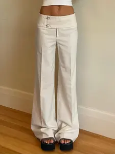 Women's Solid Button Flare Leg Pants, Casual Comfy Trousers for Daily Wear, Ladies Bottoms for Summer, Casual Chic Bottoms