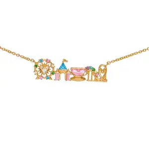 2026 New Cute Colorful Zircon Amusement Park Necklace For Women Girl Castle Vegetable Pendant Chain Necklaces Fashion Jewelry