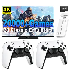 Retro game stick, wireless retro game console, 4K HDMI, built-in 23 emulators, 20,000 games, and play video game console, 2.4G dual wireless controllers, game emulator machine 64GB Cable Device Port