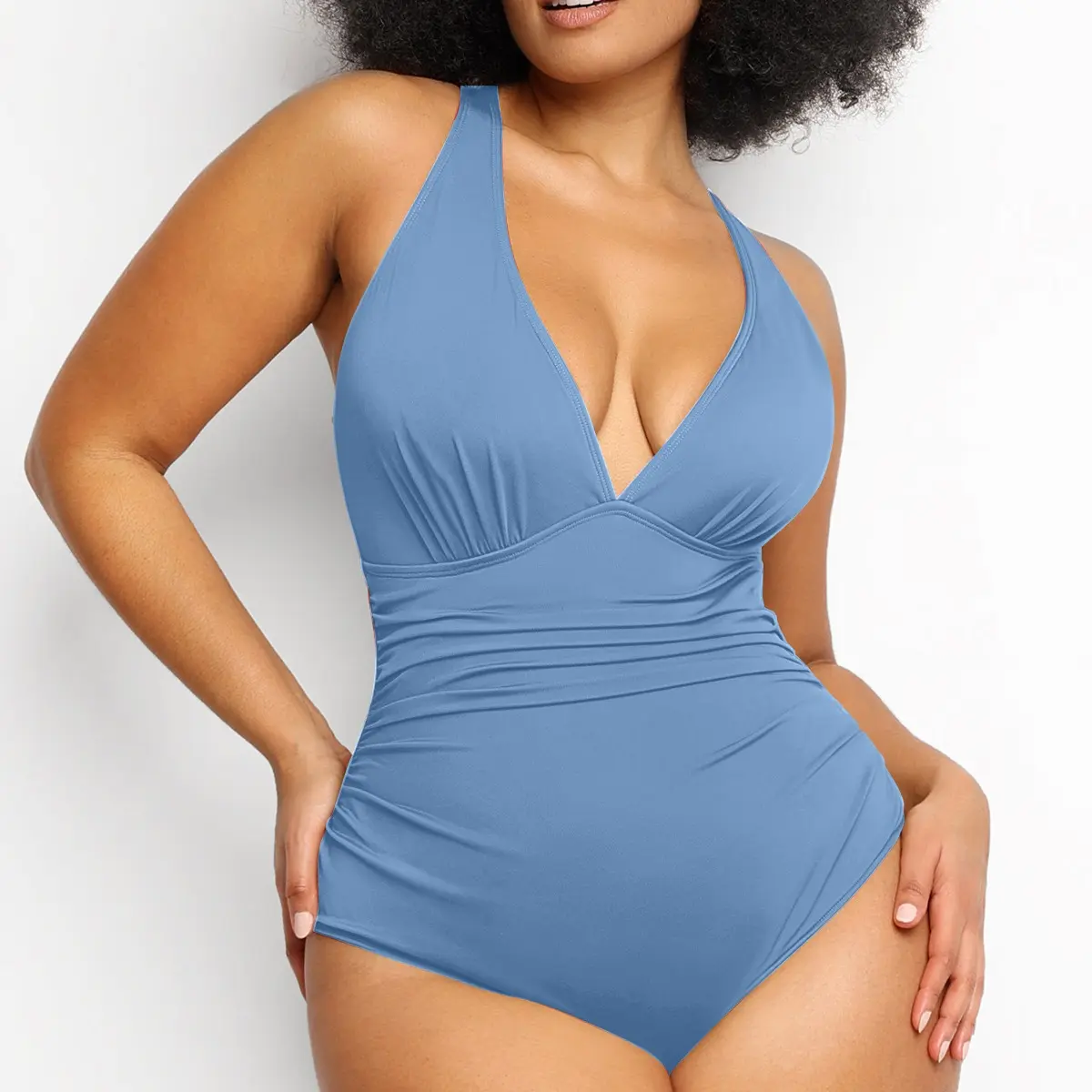Front Ruched Swimsuit - Baby Blue