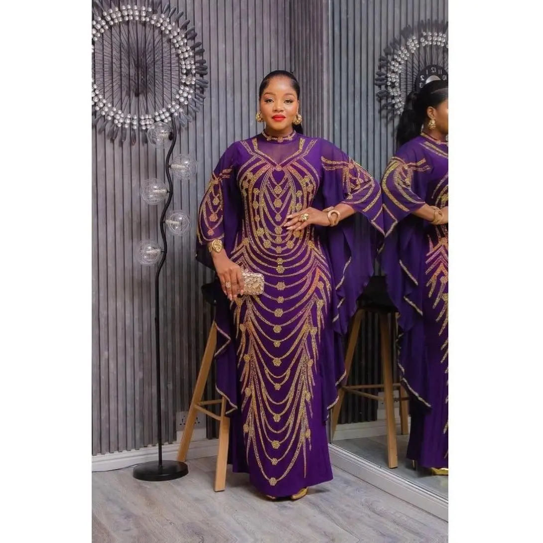 Classy Purple Kaftan Dress with Rhinestones - African Wedding Guest Dress  Nigerian Engagement Ceremony Dinner Gala - TikTok Shop
