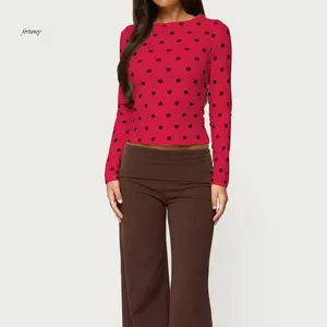 Women's Polka Dots Sheer Mesh T Shirt Round NeckFitted Streetwear Top