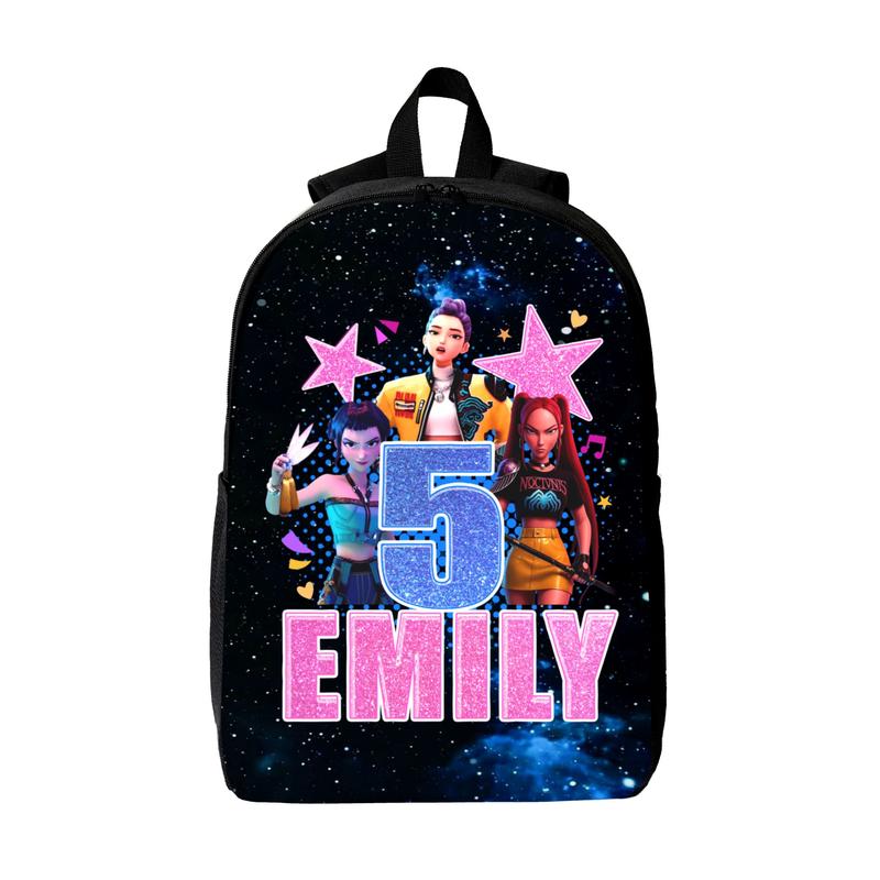 KPop Demon Hunters School Backpack Rumi Mira Zoey Huntrix Travel Bag Lightweight College Back Pack Black School Backpack Waterproof High School Book Bag Cute Backpack for Men Teens Lightweight Simple Middle School Back Pack Daypack