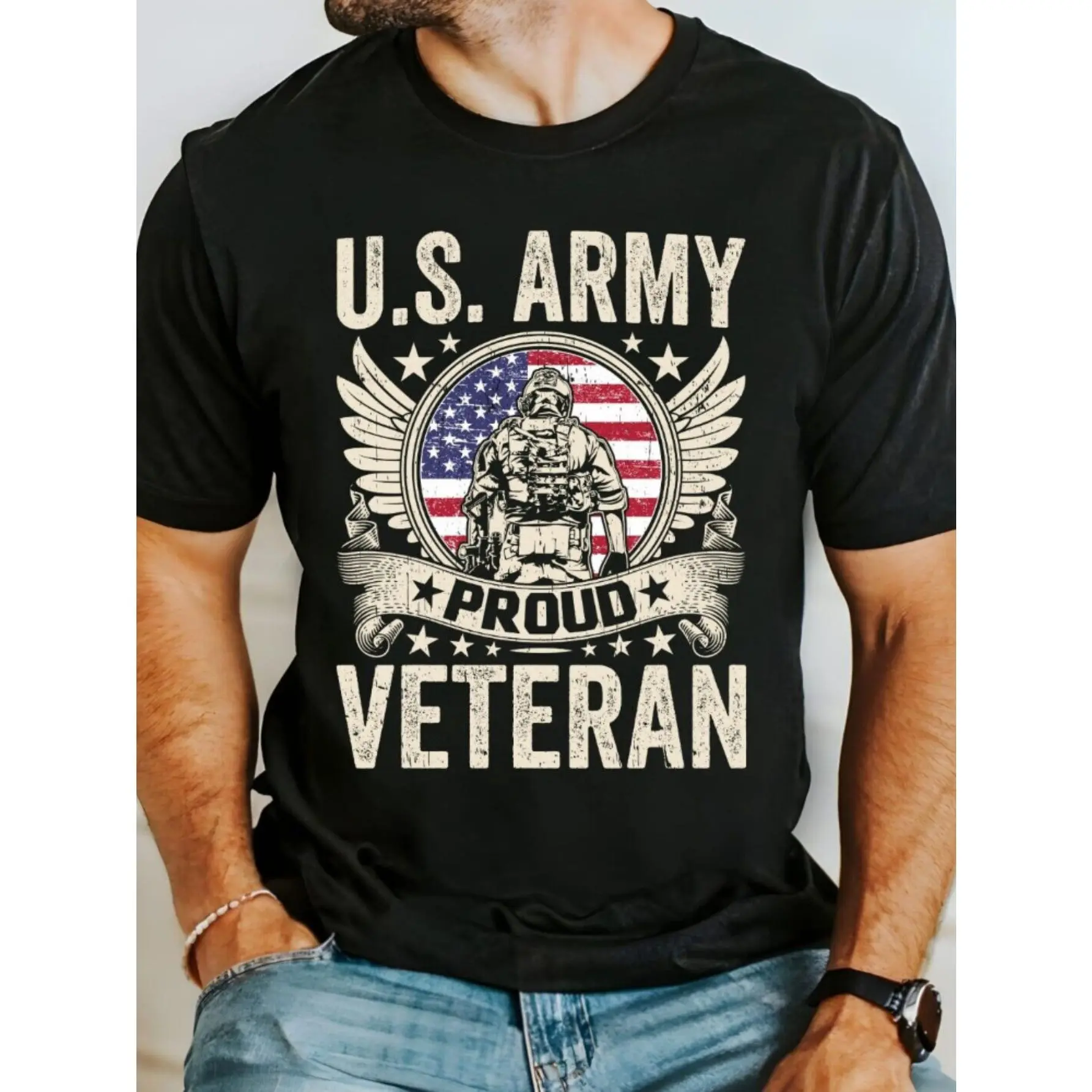 Men’s & women’s unisex US Army Proud Veteran 100% cotton T-shirt, soft, all-season casual streetwear essential, versatile all-season style — 220 g