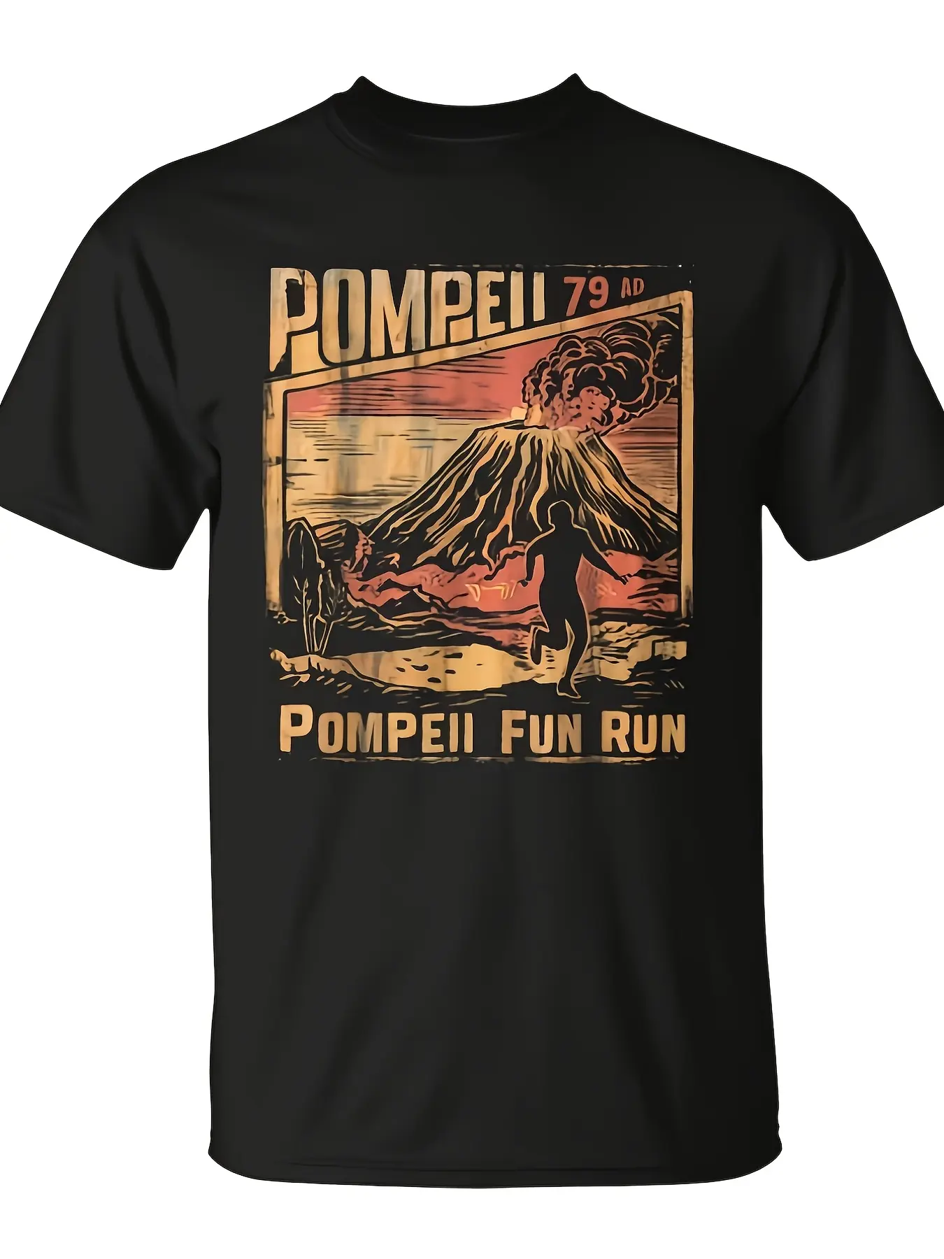 Pompeii Fun Run Geography Volcanologist Volcanolog unisex soft cotton short sleeve t shirt, vintage graphic casual tee for men women teens, perfect birthday holiday gift for camping travel gym daily street  wear