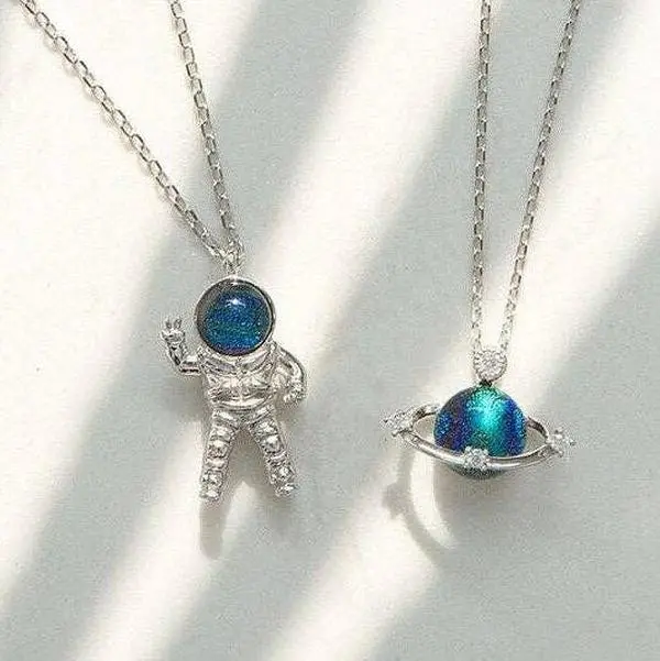 Spaceman Planet Saturn Star Necklace in Solid Copper