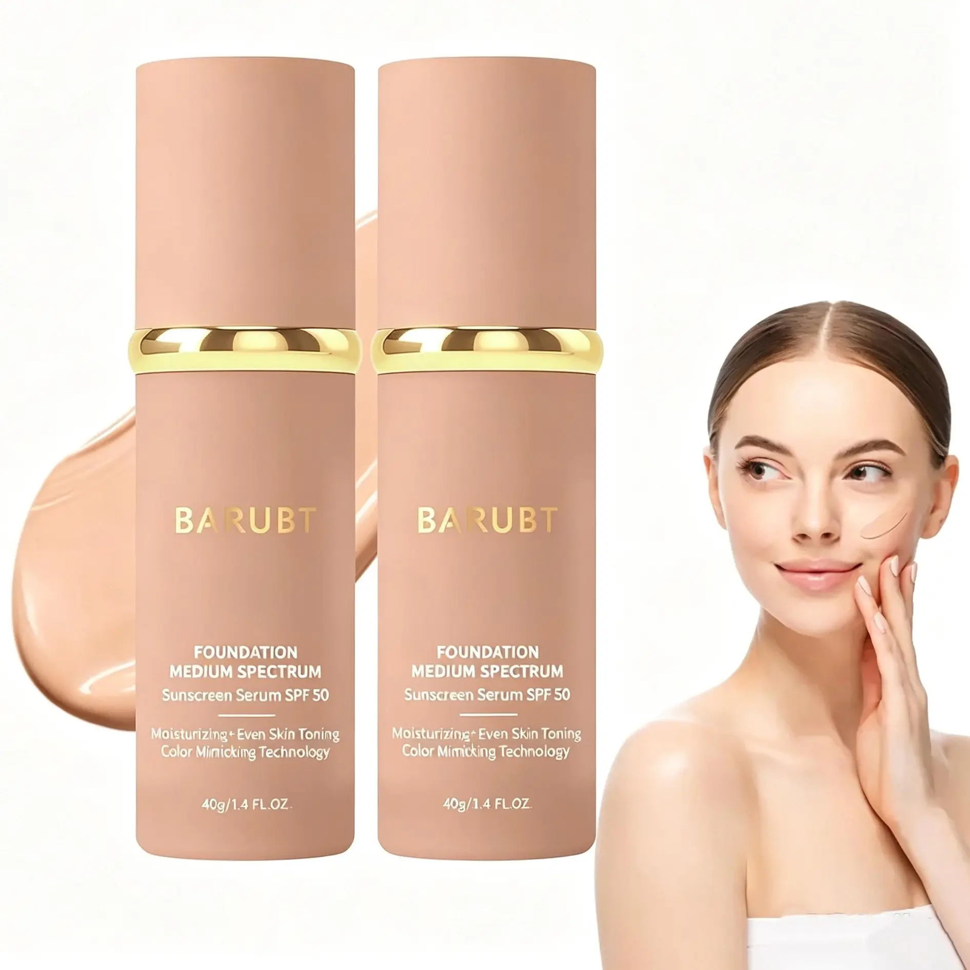 2PCS Barubt Microbe Liquid Foundation Makeup - Cosmetic Longwear Concealer Makeup Product, Full Coverage, Lightweight Second-Skin Feel, Conceals Imperfections Without Caking, Longwear Makeup