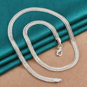 Fine 925 Sterling silver plated 6MM Geometry Neckalce Jewelry  for Women ManLuxury Fashion Party Wedding Accessories,Hypoallergenic & Tarnish-Resistant, Durable Hip Hop Jewelry for Daily Wear