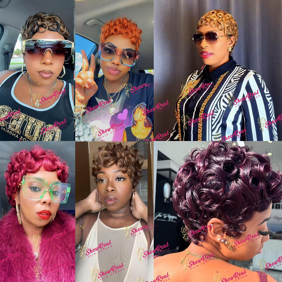 ShowReal 025 Chioma Wig Short Pixie Cut Wig Pin Curls Black Mommy Wig Curly Bomb #99J #1B/30 #4 #1B/4/27 #4/30/4 Colorful Brizalian Virgin Human Hair Style Wigs For Black Women ShowReal 025 Chioma Wig Short Pixie Cut Wig Pin Curls Black Mommy Wig Curly Bomb #99J #1B/30 #4 #1B/4/27 #4/30/4 Colorful Brizalian Virgin Human Hair Style Wigs For Black Women