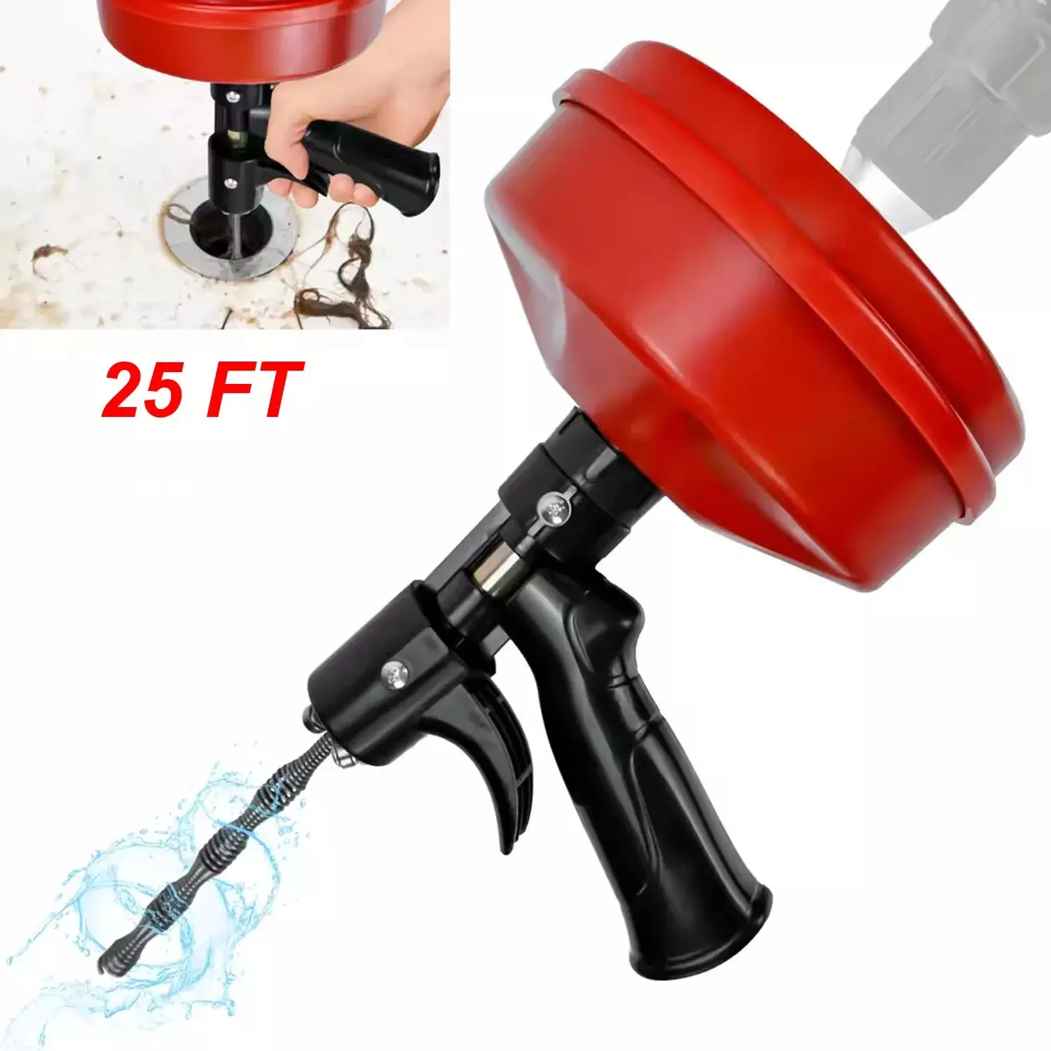 2-in-1 Bathroom Drain Auger Set with 25ft Spiral Steel Head, Flexible Tip, Steel Metal Construction, Durable, for Unclogging Sinks, Bathtub Pipes, Floor Drains