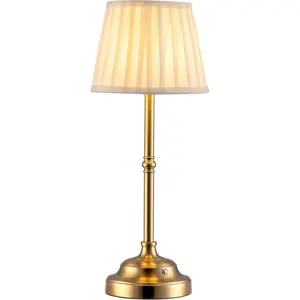 Portables Cordless Table Lamp, Fabric Shade Desk Lamp, 4000mAh Rechargeable Battery Powered Lighting, Dimmable Light for Dining Room, Bedroom, Bedside, Bar, Night Light, Camping, Balcony (Gold)