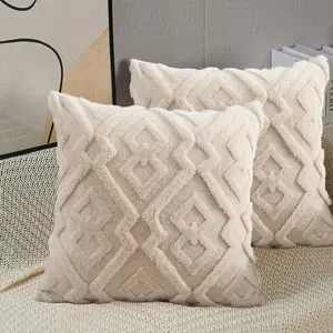 Bohemian Style Plush Pillow Cover, Soft Geometric Diamond Design, Home Decor for Living Room Bedroom Sofa Bed, Holiday Gift