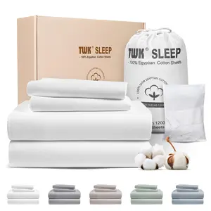 TWK 1200 TC 100% Egyptian Long-Staple Cotton Bedding Sheets Set, Luxury Hotel Style Deep Pocket with Elastic Reinforced Seams Sheet Set, Soft & Comfy Natural Sheets