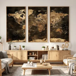 World Map Canvas Print, Modern Decorative Framed Map Artwork Prints for Living Room, Office, Bedroom Wall Decor