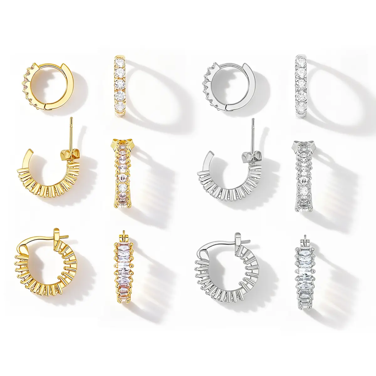 6-Piece Hoop Earring Set for Women, Elegant Gold-Plated Mini Huggies with Zirconia for Earring Stacks and Everyday Sparkle, Earring Stack, Jewelry Stack
