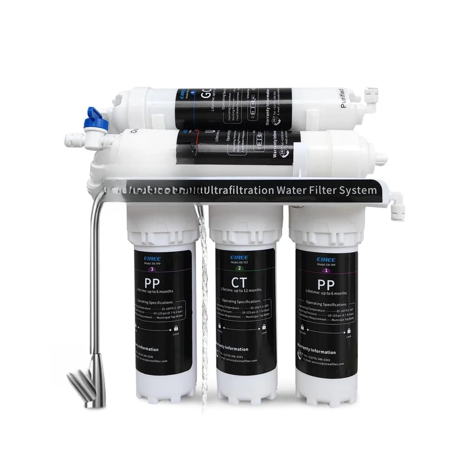 Eiree UF33 Under Sink Water Filter System, 6-Stage Ultrafiltration (Retains Minerals), Renter Friendly Direct Connect Kitchen Purifier, Reduces Chlorine & Odo