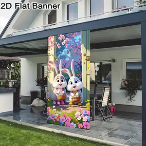 2D flat banner, 1pcCheerful Cartoon Bunnies Springtime Backdrop - Cute Easter Bunny Garden Party Decor for Kids' Spring Events, Yellow Butterflies & Floral Door Frame Background for TikTok Videogalentines party decor, valentine day decor, decorations