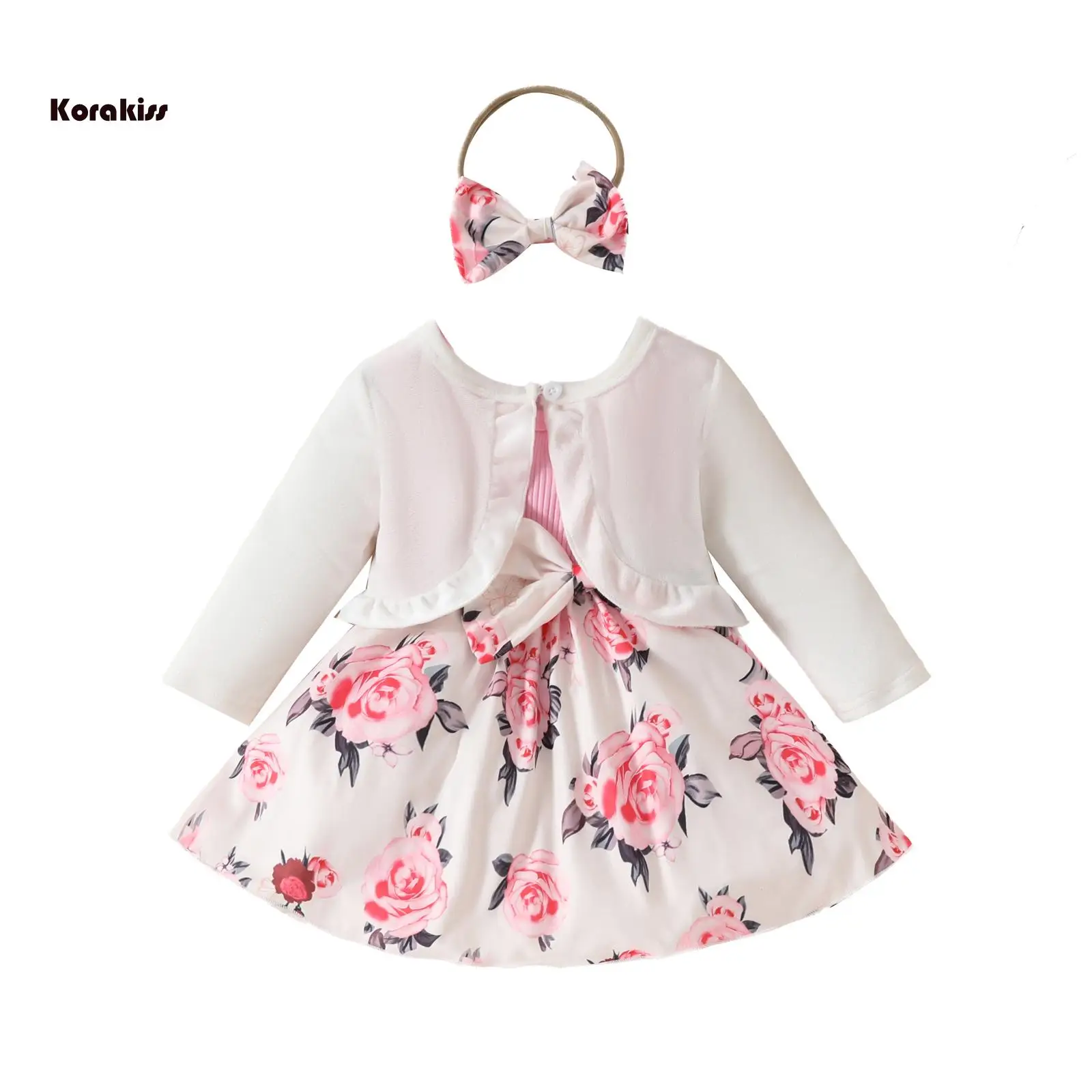 Toddler Girls Fashion Outfits Floral A-Line Sleeveless Dress Long Sleeves Jacket and Headband for Summer Clothes