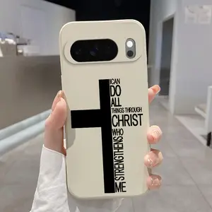 Rounded Edge Phone Case for Google Pixel 10 9 XL 8 7 Pro A  Trendy Letter Cross Pattern Anti-Scratch Shockproof TPU Bumper Drop-proof Cover Cellphone Protective