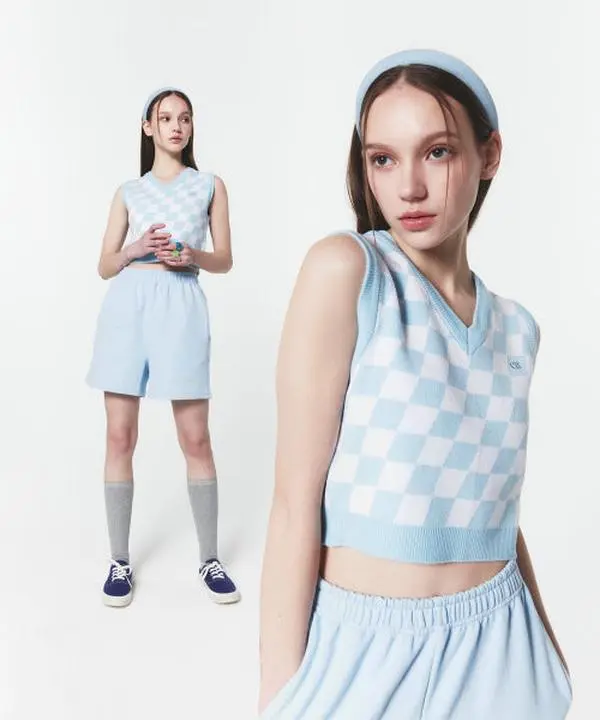 CHUCK CHECKERBOARD CROP KNIT VEST