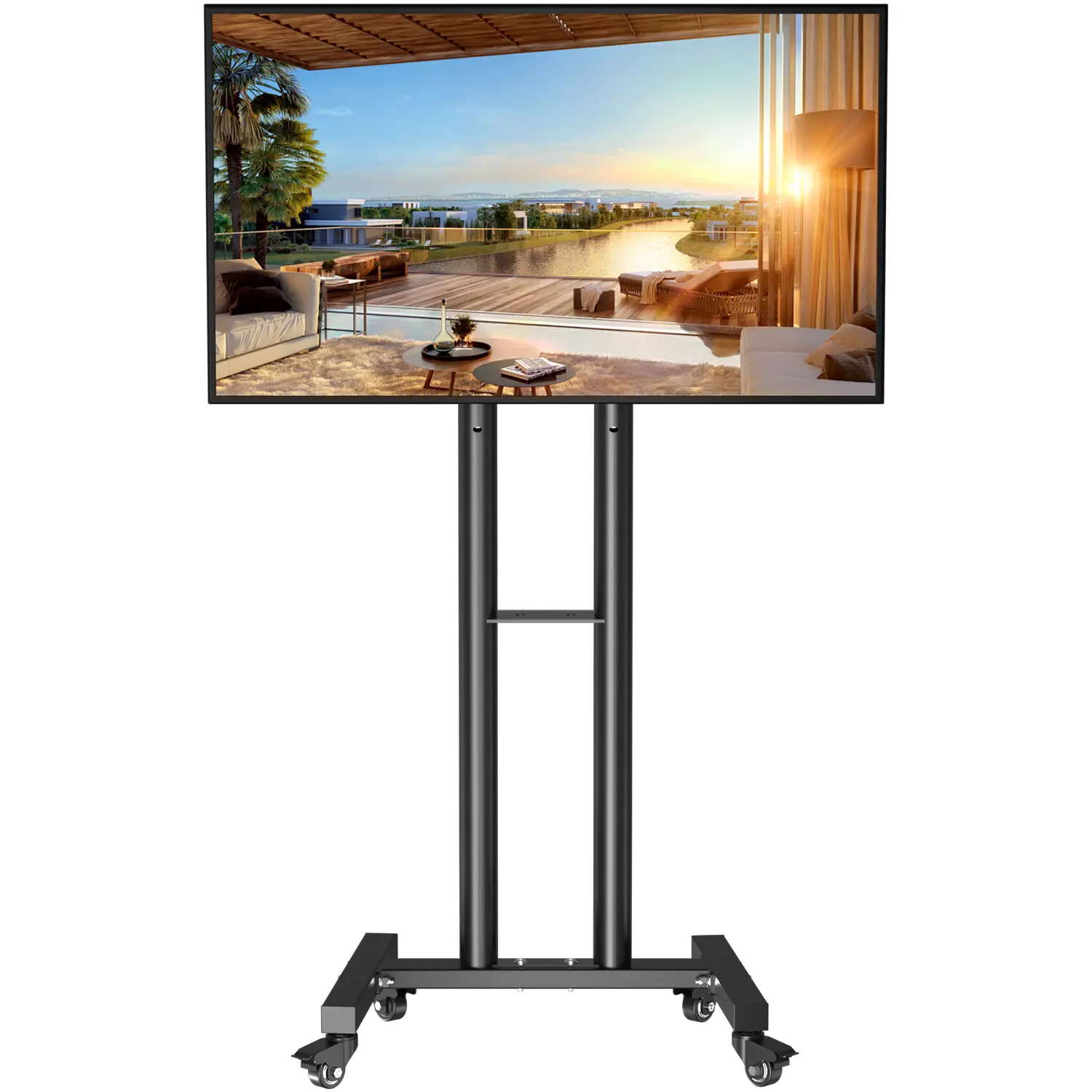 【Summerfinds】FORGINGMOUNT 23-65 Inch LED LCD Flat/Curved TV Floor Stand,88lbs Max Load Movable TV Stand with Lockable Caster Wheels, Height Adjustment, Double-Pole Design, VESA Compatible (400x400mm),  height adjustable portable tv stand Mounted Tv Stand,