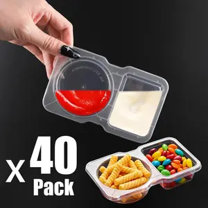 40 PCS Reusable Double-Layer Snack & Sauce Containers with Lids Portable 2 Compartments Plastic Lunch Boxes for Snacks Meals Dips Condiments Camping Travel On-the-Go Safe Design
