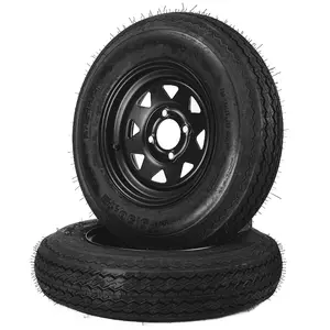 Heavy Duty 2-Pack Trailer Tires & Wheels Set - 5.30-12 & ST205/75D14 - 6PR Load Range C - All-Weather - 5 Lug 4.5" Bolt Design - Utility, Boat, Camper, Cargo Trailers, Replacement Tire and Rim Combo