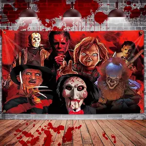 Horror Movie Tapestry, Scary Spooky Wall Decor for Party Decorations Halloween Decorations Indoor for Bedroom - Classic Scary Movie Character Background