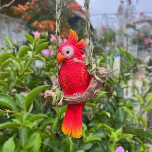 Handmade Resin Parrot-on-a-Swing Ornament, Hangable Animal Hanging Decor, Outdoor Ornaments Decor for Courtyards, Gardens,summervibes