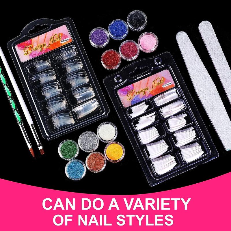 Nail Kit Set Professional Acrylic with Everything, 12 Glitter Acrylic Powder Kit Nail Art Tips Nail Decoration, DIY Nail Tool Nail Supplies Acrylic Nail Kit for Beginners (Professional) Crystal Manicure Nail Care Clipper Gift Long Lasting Nail Polish