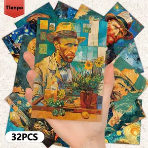 Van Gogh Themed Postcard, 32pcs/set Vintage Style Wall Sticker, Message Memo Card Gift for Friend Family Classmate