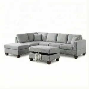 Essa Boucle Reversible Sectional Sofa with Storage Ottoman – Modern L Shape Couch