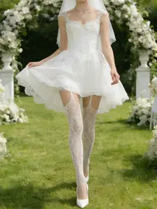 Bridal French Lace Thigh High Socks, Slim Fit Sexy Romantic Design, Perfect for Weddings & Special Occasions, All-Season Wear, Womenswear, Thigh High Stockings