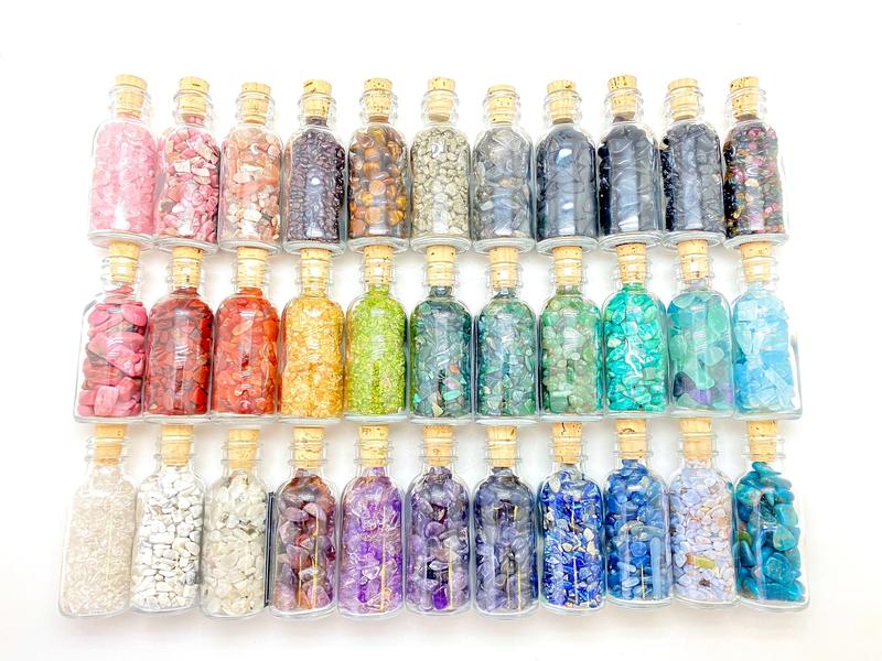 Gemstone Bottle (70 stone types available) Stone Bottles by New Moon Beginnings - Gemstone Chips Gemstone Bottle (70 stone types available) Stone Bottles by New Moon Beginnings - Gemstone Chips