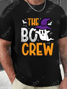 Halloween Ghost The Boo Crew Outfit Coordinated T-Shirt for Men And Women, Trendy Short Sleeve Top, Comfortable Fit for Men, Crew Neck Style, Extremely Soft, Breathable, Moisture-Wicking, Casual Summer Top, Essential Fashion Tee