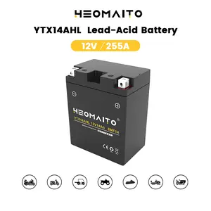 Maintenance-Free Lead-Acid Battery YTX14AHL-BS, 12V 14Ah 10HR 255 CCA 6MF14, AGM Motorcycle Battery for 400–1200 CC Motorcycles, 350–1000 CC ATVs