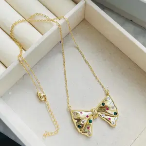 BOW stainless steel necklace zirconium /Dainty Gold Bow cute Necklace Stainless Steel Bow Knot Choker Necklace-18k Gold Plated Bow zirconium Necklace- layers necklace- gift idea Birthday Anniversary Wedding