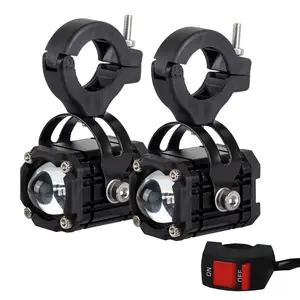 2 Pack Universal Motorcycle LED Auxiliary Lights Dual Color Spotlights 360 Degree Adjustable Day Night Safety Fog Driving Lights Motorbike Accessories