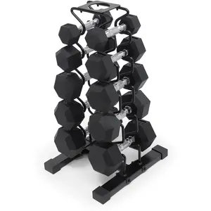 Marcy Pro 150 lb. Rubber Hex Dumbbells with Rack for Gym & Body Fitness