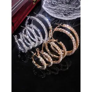 Rhinestone Decorated Hoop Earrings, Fashionable Earrings for Women, Daily Use, Trendy All-match & Exquisite Jewelry for Birthday Gift, Dainty Fashion Jewelry