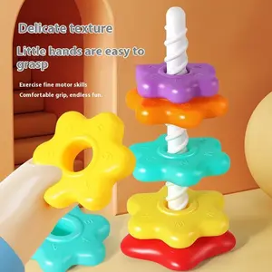 Rotating Tower Children Rainbow Fun Stacking Stacker Educational Early Learning Toy, Sensory Interactive Stackable Toy, Shape Sorter, Birthday Gift