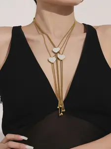 Tassel Heart Zircon Long Necklace, Stainless Steel Sweater Chain, 18k, Versatile Women's Accessory, 5a Super Sparkling