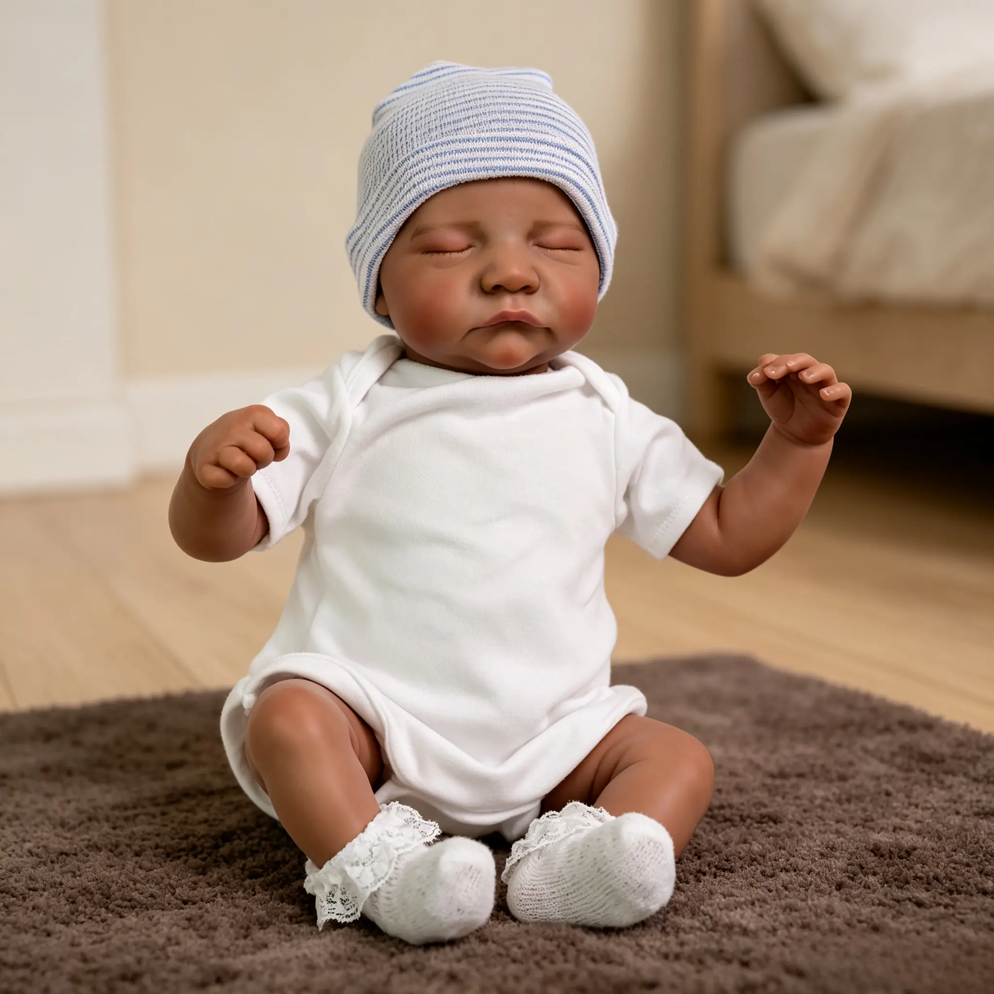 19 in Reborn Baby Doll Realistic Africa American Alive Newborn Dolls with Soft Cloth Body Grateful Birthday Cheristmas Gift for Kids Toys with Doll Clothes and Accessories Set
