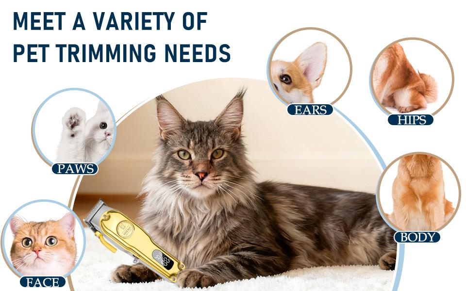 High-power pet hair clipper, grooming trimmer for dogs & cats. Low noise & no hair jamming, comes with guide combs & full accessories.