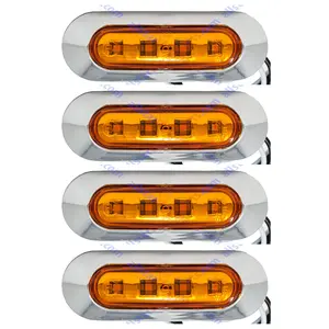 3.7" Oval Bar Style LED Lights Chrome Side/Rear Marker Clearance Truck Trailer Boat CAB RV Amber/Red Lens 4 LEDs Chrome Bezel IP 67 Submersible Waterproof