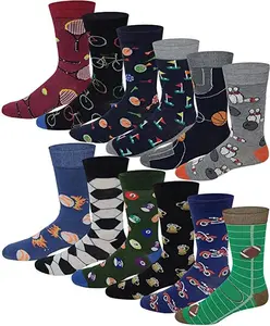 Men’s Dress Socks, 12-Pair Pack, Sports-Inspired Designs, Polyester-Spandex Stretch Fabric for Shoes
